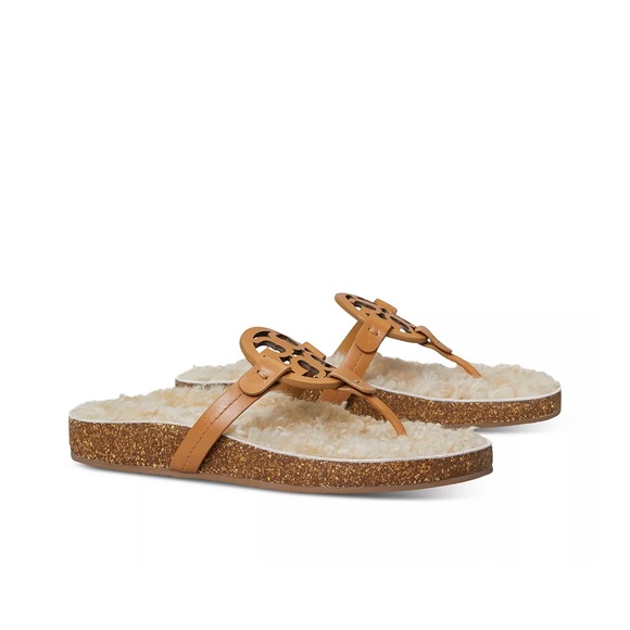 Tory Burch Miller Cloud Shearling Leather Sandals - Picture 1 of 6